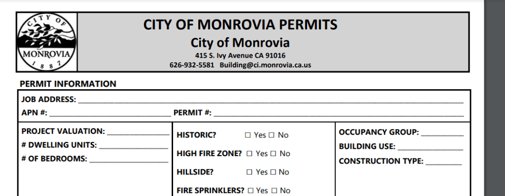 monrovia building permit header