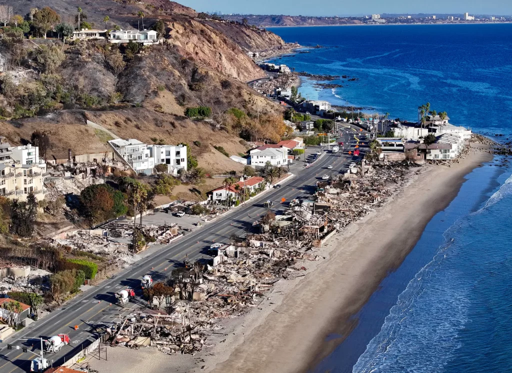 Homes that burned along the Pacific Coast Highway during the Palisades Fire in Malibu, California. MediaNews Group/Orange County Register via Getty Images/MediaNews Group via Getty Images