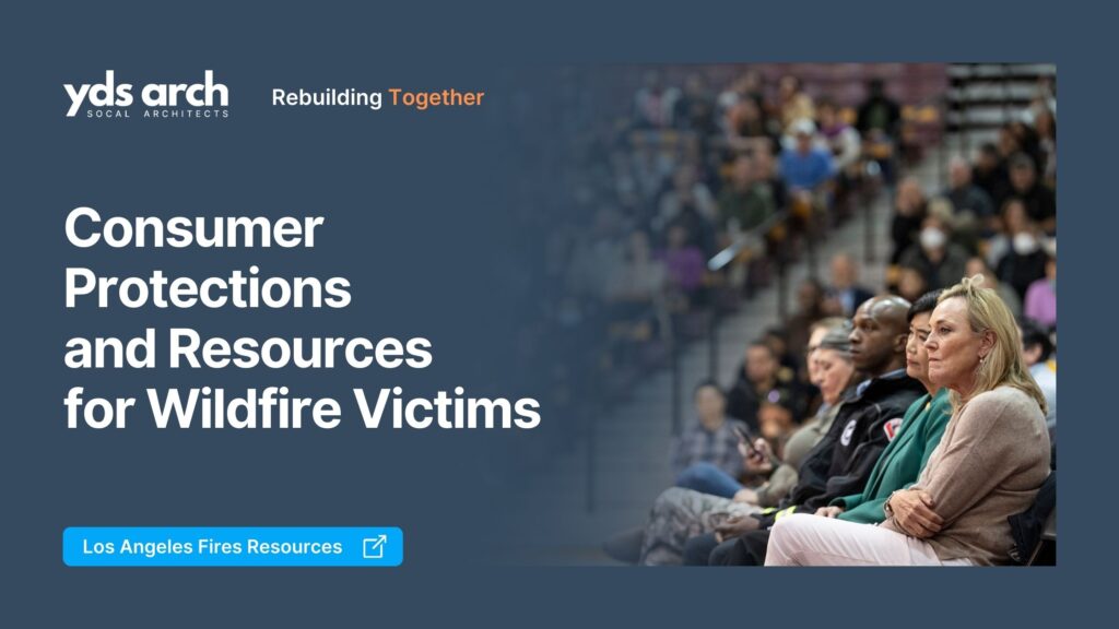 This is a blog post thumbnail for the blog: Consumer Protections and Resources for Wildfire Victims on Rebuilding Together website by YDS Architects