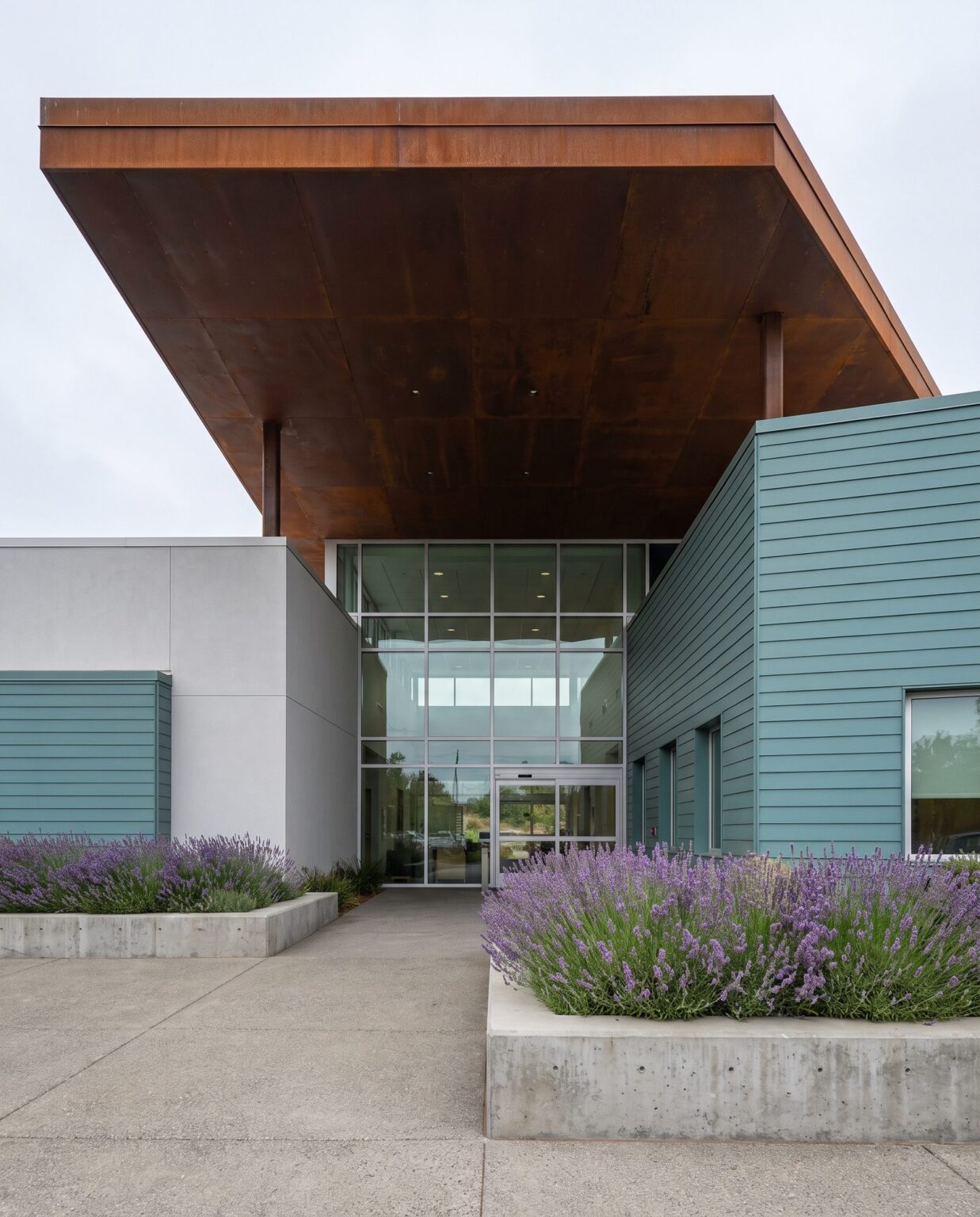 Cantilevered canopy over the hospital drop-off